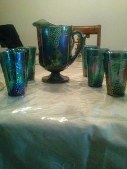 Antique blue glass pitcher