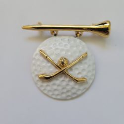 Vintage signed AJC Brooch Pin Golf Tee w/Articulated Enamel Golf Ball & Clubs