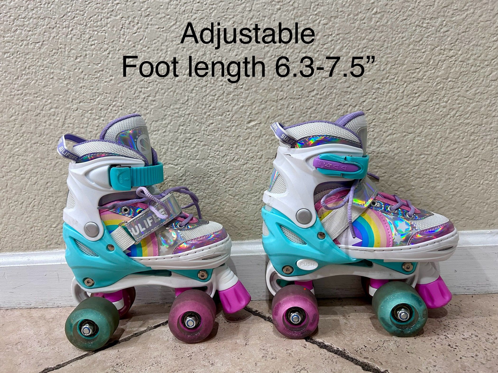 SULIFEEL Rainbow Unicorn Light up Roller Skates for Girls Boys Kids, 4 Sizes Adjustable