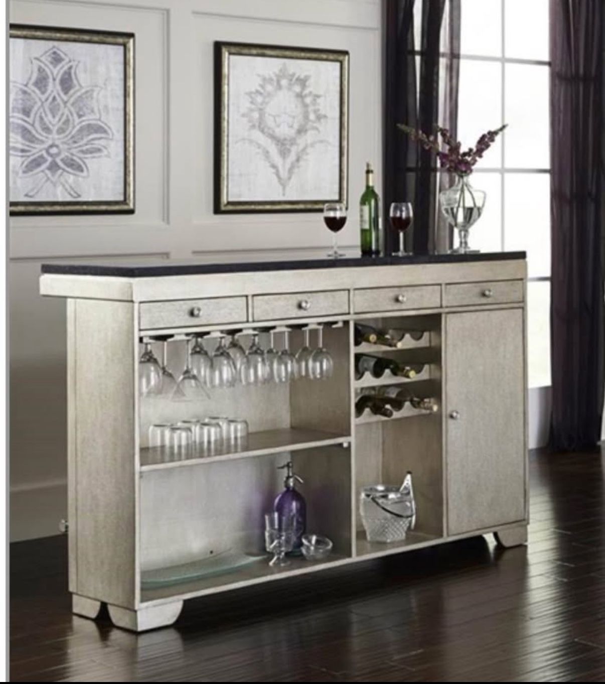 Pulaski Mirror Wine Bar With Granit Top And 2 Bar Stools