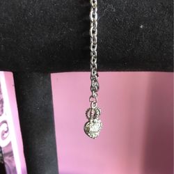 JUICY COUTURE Silver Tone Chain Link Bracelet Rhinestone Heart Charm  