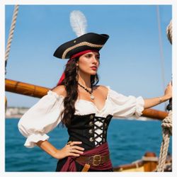 Pirate Costume Hat Women/Men, Black Pirate Hat,Tricorn Colonial Hats Fit for Revolutionary War Costume and Halloween includes: hat and accessories
