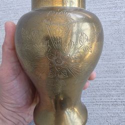 Vintage Solid Brass Vase – Etched Floral Design – Made in India – 6.5” Tall