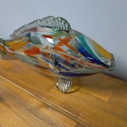 ANTIQUE 15 IN MURANO MULTI COLORED HAND BLOWN FISH 🐟