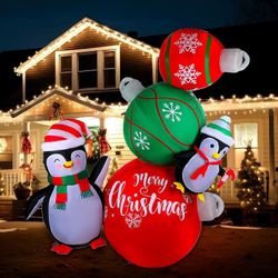 6.5FT Christmas Inflatable Penguins with LED Light Up Outdoor Decorations for Garden Lawn Xmas Winter Holiday Party Decoration