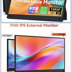 Portable Monitor, 15.6-in 1080P FHD Laptop Monitor USB-C HDMI External Computer Display FreeSync IPS w/Kickstand, 2nd Screen for Laptop PC Mac Phone T