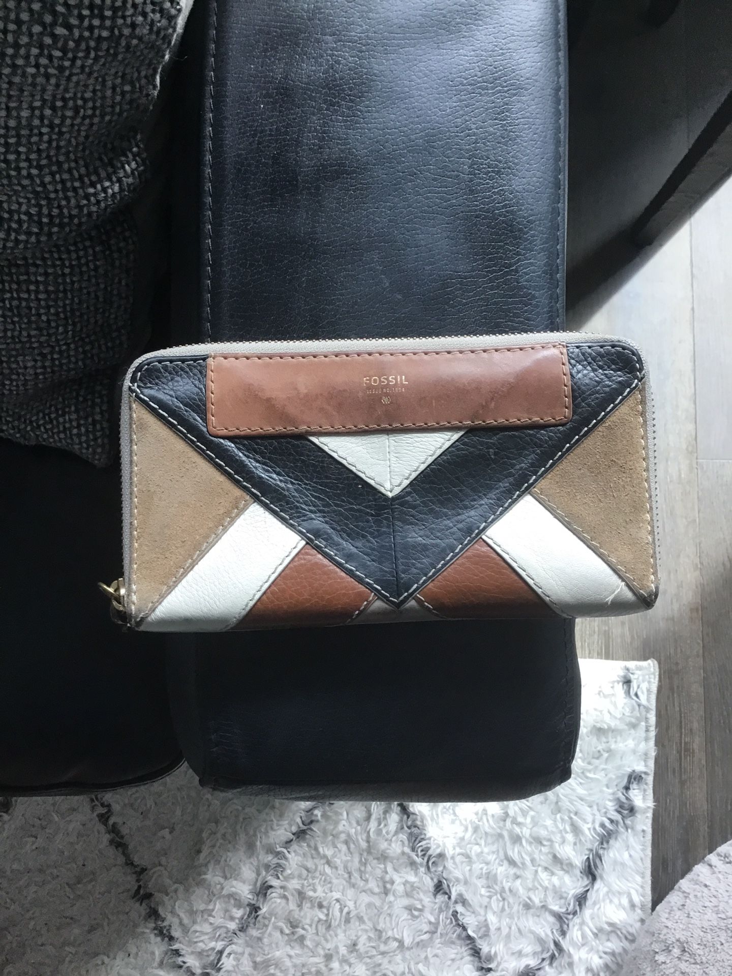 Fossil Leather Wallet (Brown/lime green/blue)