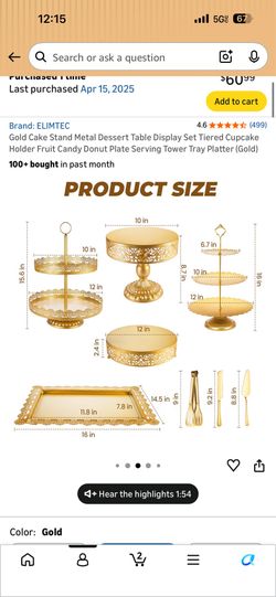 Gold Cake Stand Metal Dessert Table Display Set