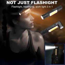 Flashlights High 5.0 Stars, LED Headlamp & Work Light 3 in 1, Multifunctional Rechargeable Flashlight, Head Lamp with 5 Modes, Headlamp Strap, Tail Ma