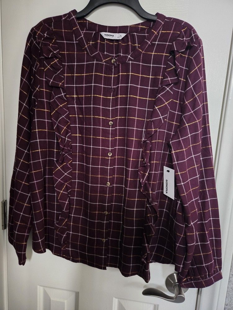 New With Tag Sonoma XL Full Sleeve Eggplant Color Woman's Dress Shirt