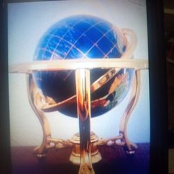 Gemstones inlay world globe with brass stand and compass