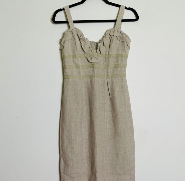 Oscar Del La Renta Tan Cotton Short Summer Mini Dress Made In Italy Size 2
