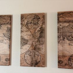 World Map 3-Panel Wall Art / Canvas Set