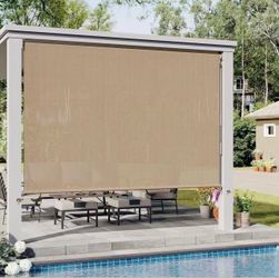 VICLLAX Outdoor Roller Shade  Patio Cordless Roller Blinds, Exterior Roll Up Shade with Spliced Design for Patio Porch Gazebo, Wheat
