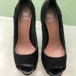 Vince Camuto Black Textile Platform Open Toe Pumps