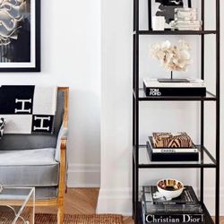 VITTSJÖ Shelf unit, black-brown/glass