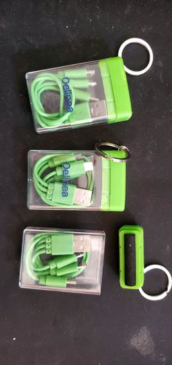 New And Never used 3  3-in-1 Cell phone charger lines with key chains and brushes
