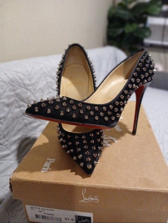 Christian Louboutin Spiked Velvet Black Heels Red Bottoms