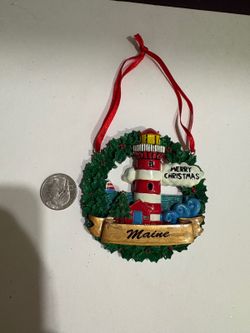 Vintage Maine Lighthouse Wreath Christmas Ornament American Gift Travel Souvenir