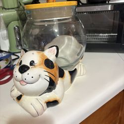 Vintage Calico Cat W/ Fish Bowl Cookie Jar
