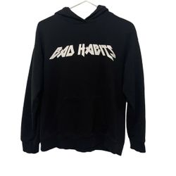 Forever 21 Hoodie Womens Medium Black Pullover Bad Habits Long Sleeves Sweater