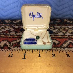 Vintage Opalite Genuine Jade Pendent 12k Gold Filled Chain 