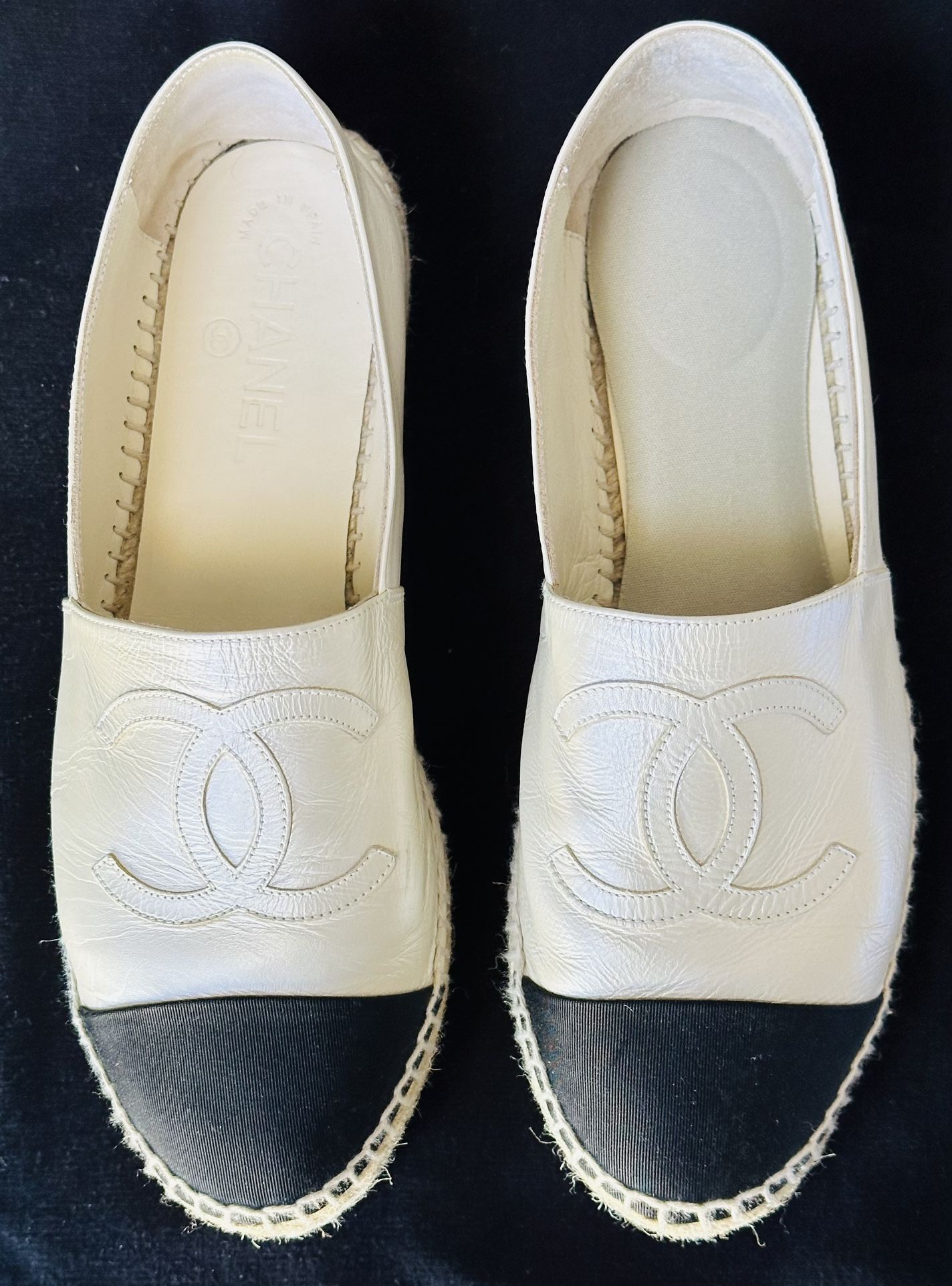 AUTHENTIC CHANEL LEATHER ESPADRILLES 