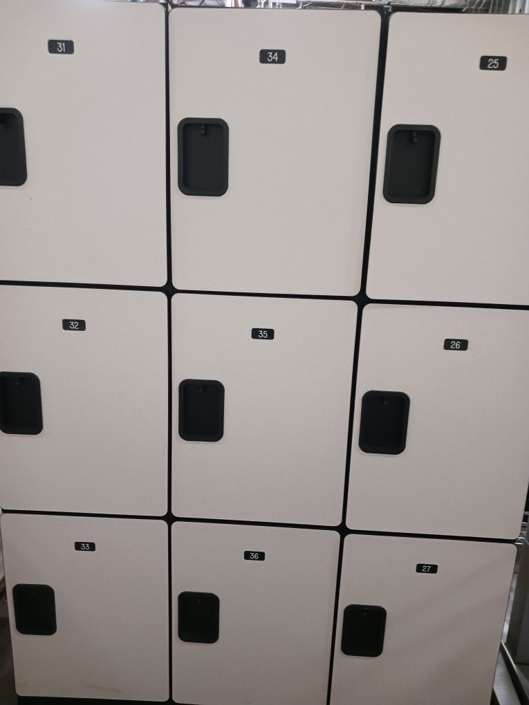 3 Tier 9 Door Wood Locker / Storage Cabinet 54Wx76Hx21D"