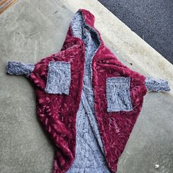 Aspyn Grove Hooded Blanket Wrap Plush Sherpa Burgundy Gray Cozy One Size