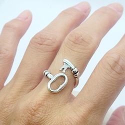 925 Sterling Silver key unisex men's women's ring Cuff Gift 