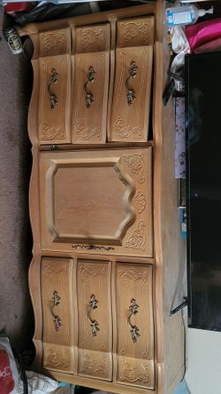 Vintage Blonde Wood Armoire and Dresser