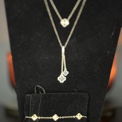 Gold Plated Stainless Steel Clover Necklaces And Bracelet