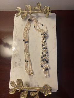 Vintage Pearl Navy Necklace Tasseled 