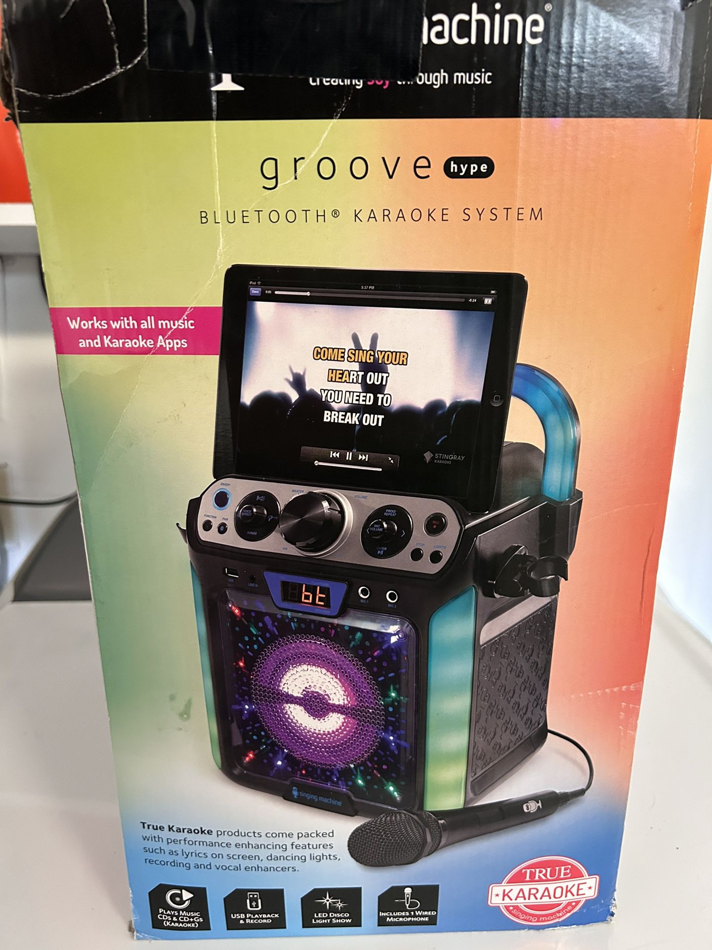 Singing Machine Groove Cube Hype Bluetooth, Stand Alone Karaoke Machine, LED Lights