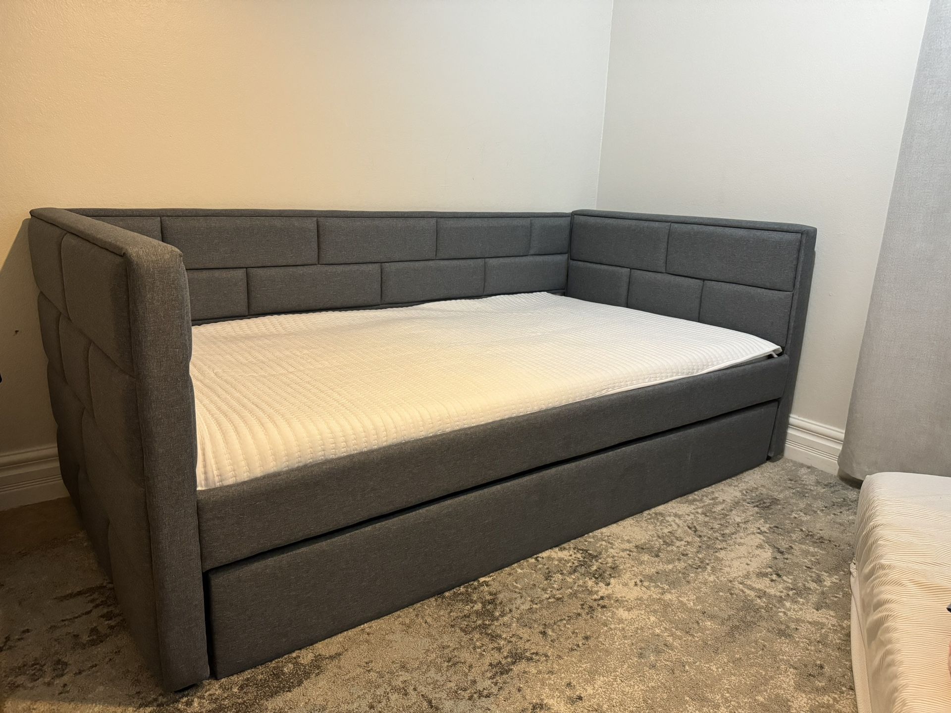 Twin Upholstered Day Bed With Trundle For Kids Teens Bedroom ( Mattress Not Included)