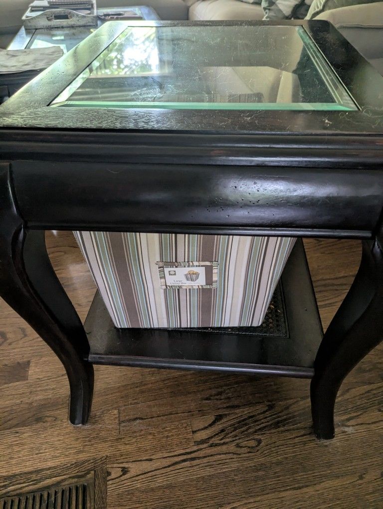 Two Dark Wood End Tables