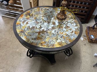36” Round Custom Made Ornate Iron and Glass Coffee