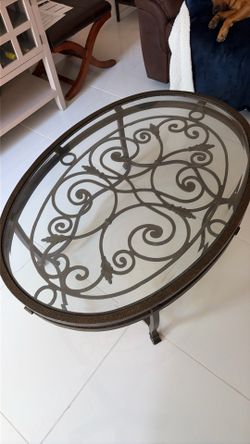 Vintage Inspired Iron & Glass Oval Coffee Table