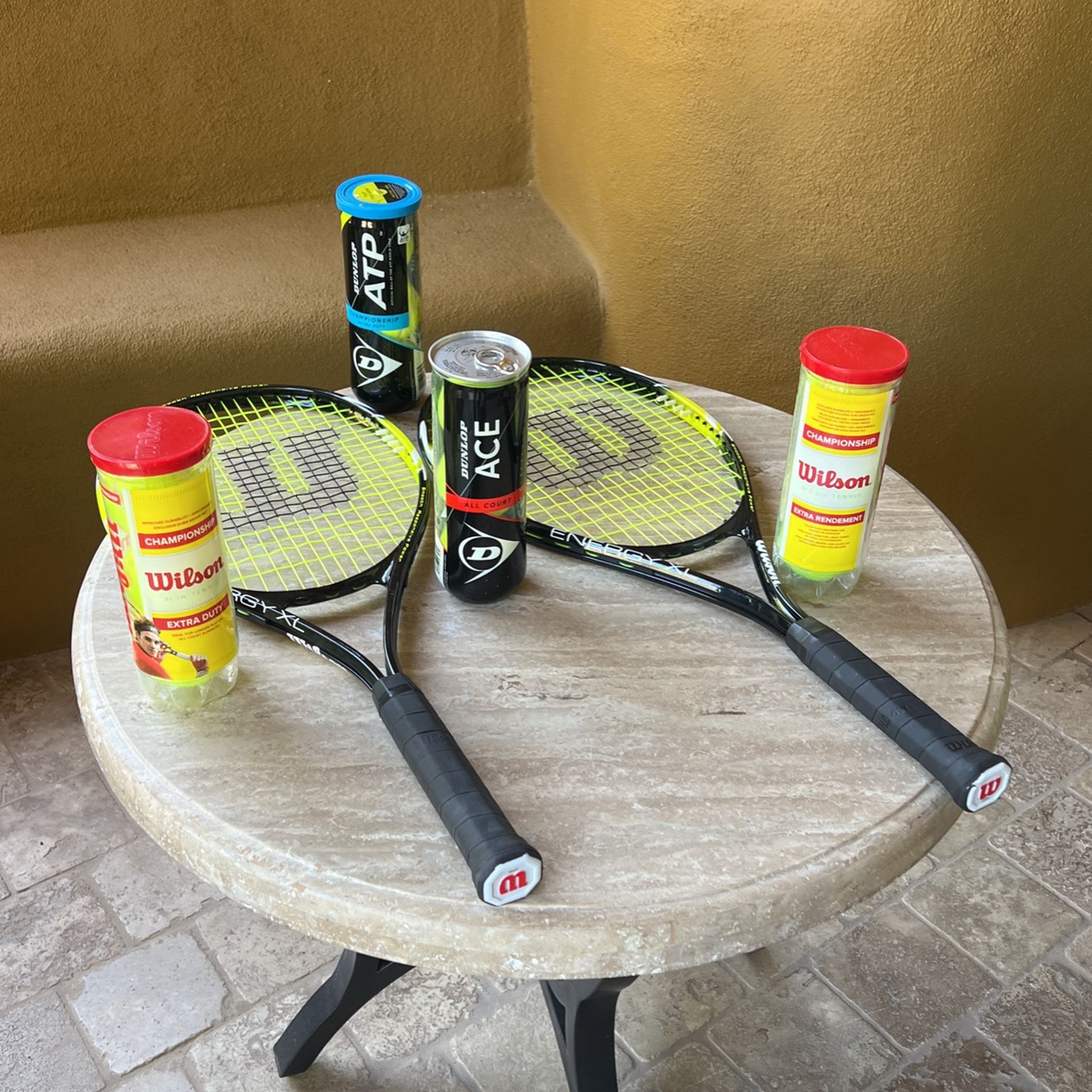 Set Of 2 Wilson Energy XL Adult Recreational Tennis Racket - Grip Size 3 - 4 3/8", Yellow/Black