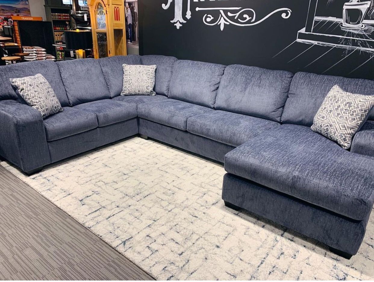 Oversized Lake Blue Modern Sofa Sectional With Chaise| Great Financing Options| Delivery Available | Brand New | Couch Living Room