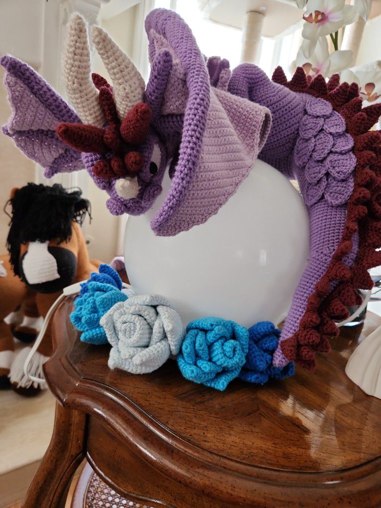 Handmade crocheted dragon lamp