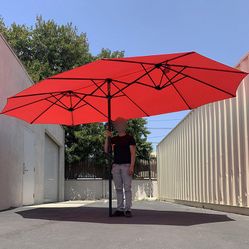 BRAND NEW $95 Large 15 FT Double Sided Umbrella Outdoor Patio, Gray/Red color (Weight base not included)