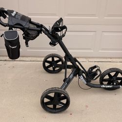 CLICGEAR 3.5+ push golf cart with cooler, umbrella sleeve, hand brake, adjustable handle and cup holder
