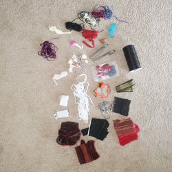 Bundle Of Various Ribbon Making Materials And Supplies Velvet, Lace, Tassels Etc