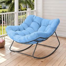 A794 $110  Outdoor Papasan Rocking Chair, 450 lbs Oversized Comfy Patio Chair with Thickened Cushion, Indoor Egg Rocking Lounge Chairs, Rocker Chairs 