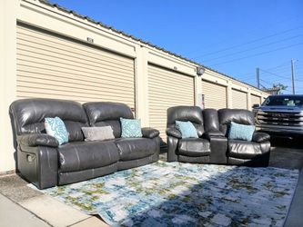 Gray Couch Loveseat Set - Leather