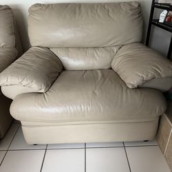 Beige Leather Arm Chair