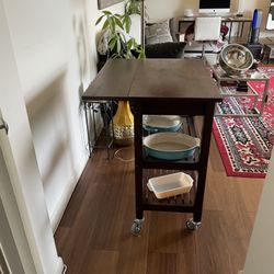 Brown - Wood , Rolling Kitchen Cart 
