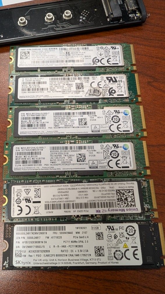 512GB SSD M.2 PCIe NVMe 80mm 2280, Tested, 99%+ Health, $20 Each