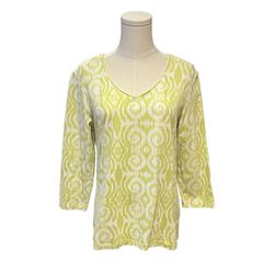 Ruby Rd. Women Green / Yellow Wave Design Floral Long Sleeve Blouse Sz Medium
